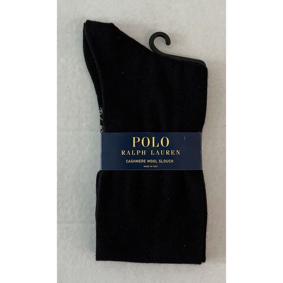Polo Ralph Lauren Womens Cashmere Wool Slouchy Socks 1 Pair Black Made in Italy - Picture 1 of 3